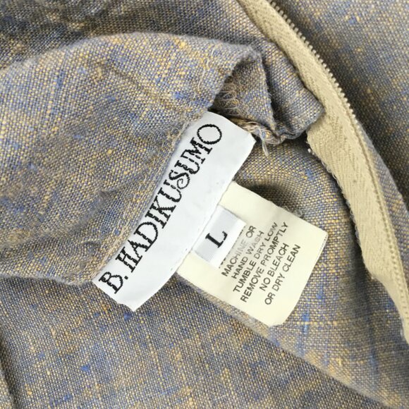 B Hadikusumo Blue & Tan Mélange Linen Ankle Wide Leg Pants L - Picture 8 of 8